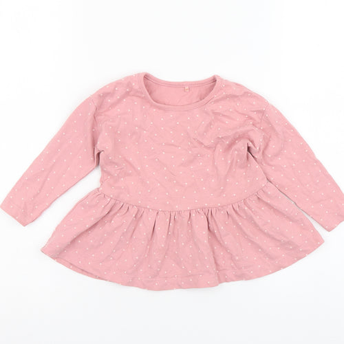 George Girls Pink Polka Dot Cotton Basic Blouse Size 2 Years Round Neck Pullover