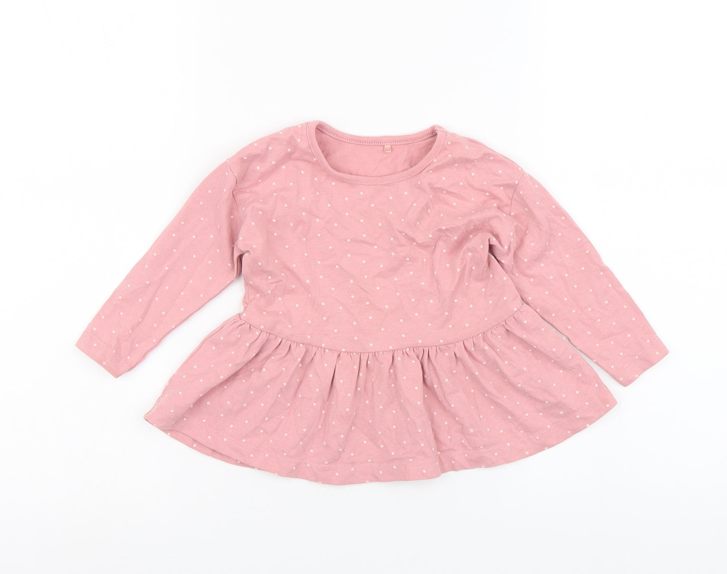 George Girls Pink Polka Dot Cotton Basic Blouse Size 2 Years Round Neck Pullover