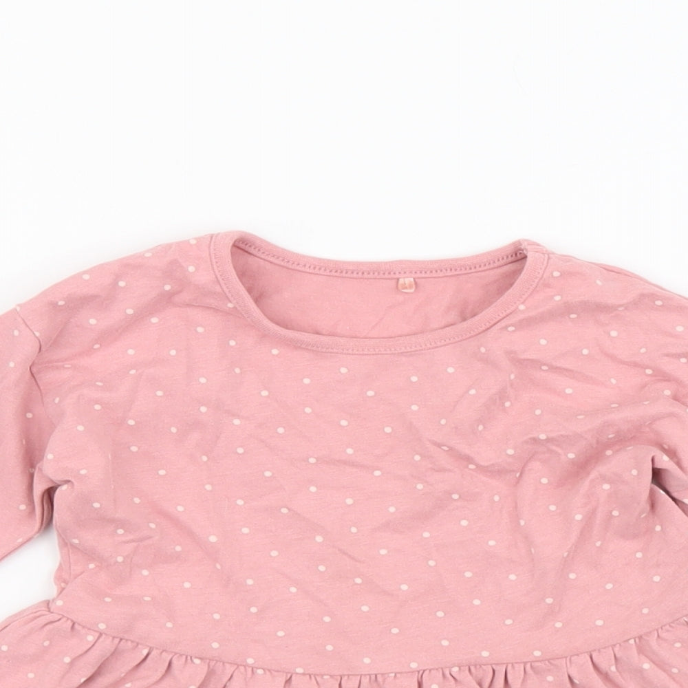 George Girls Pink Polka Dot Cotton Basic Blouse Size 2 Years Round Neck Pullover