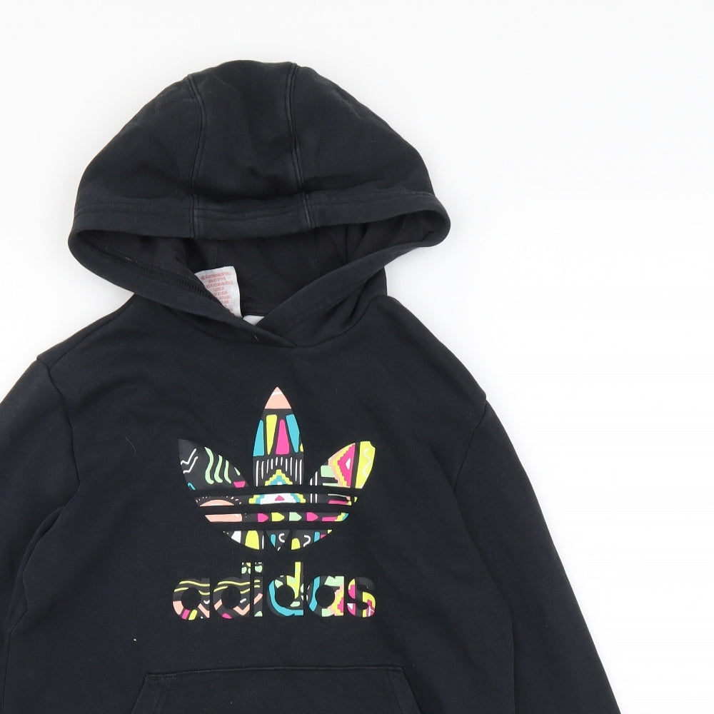 adidas Girls Black Cotton Pullover Hoodie Size 10-11 Years Pullover
