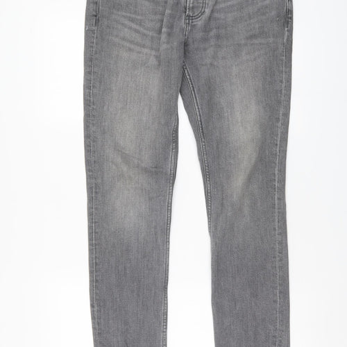 Topman Mens Grey Cotton Skinny Jeans Size 32 in L32 in Regular Button