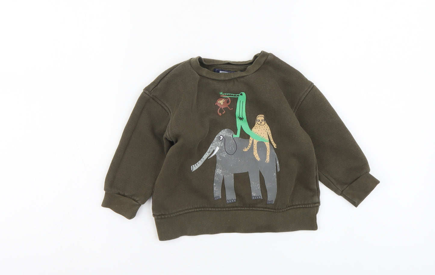 NEXT Boys Green Cotton Basic T-Shirt Size 12-18 Months Round Neck Pullover - Animals/sweater