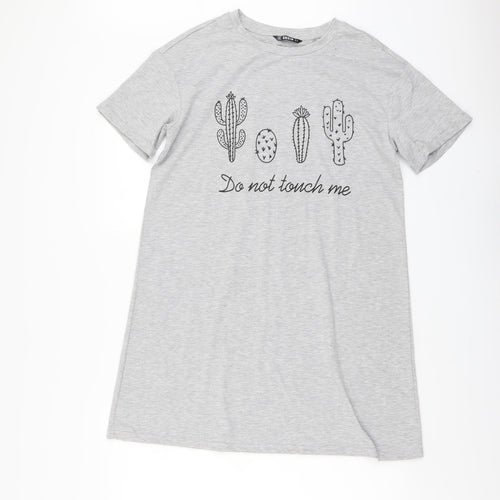 SheIn Womens Grey Polyester T-Shirt Dress Size M Round Neck Pullover - Do Not Touch Me
