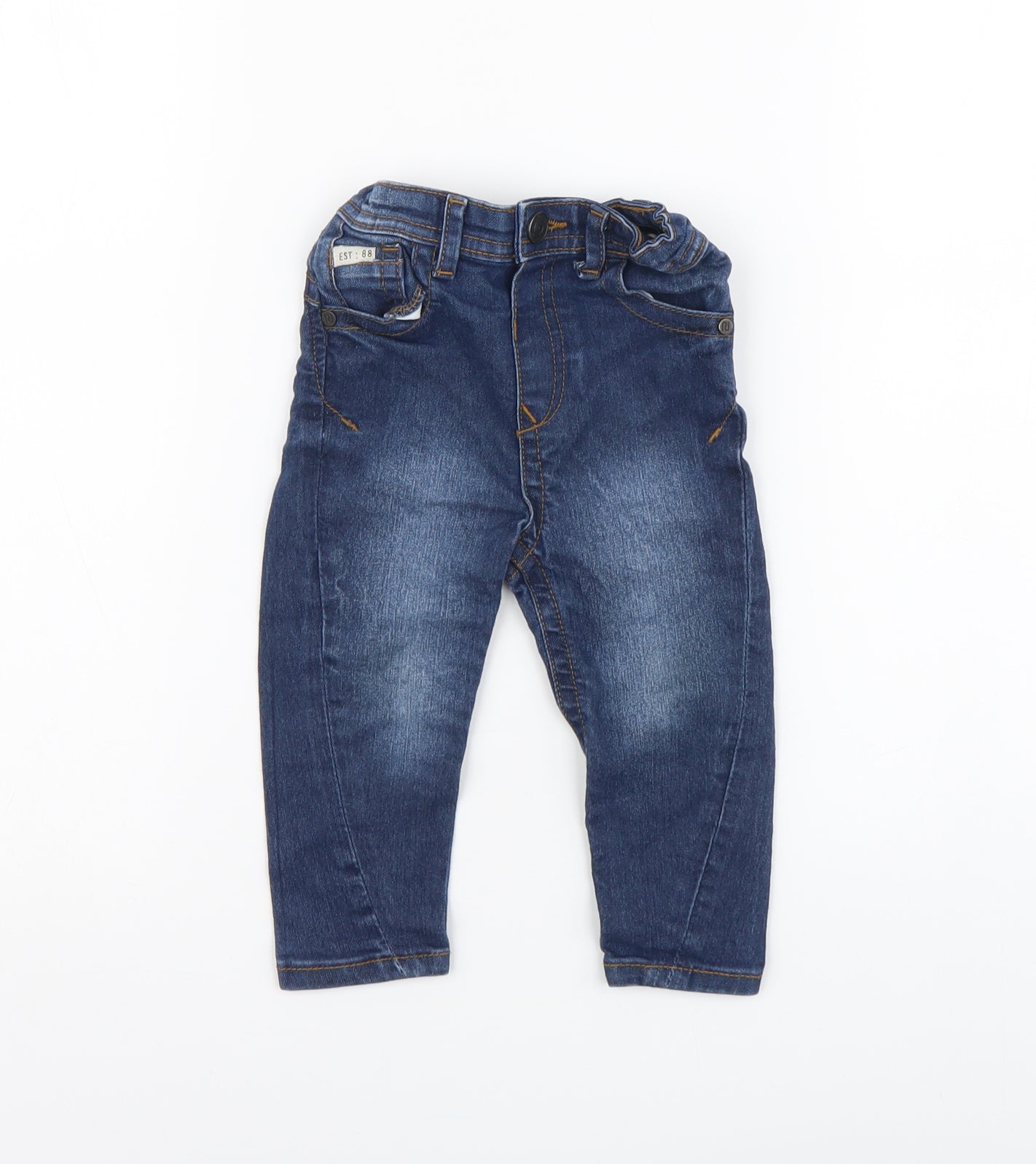 River Island Boys Blue Cotton Jogger Jeans Size 18-24 Months Button