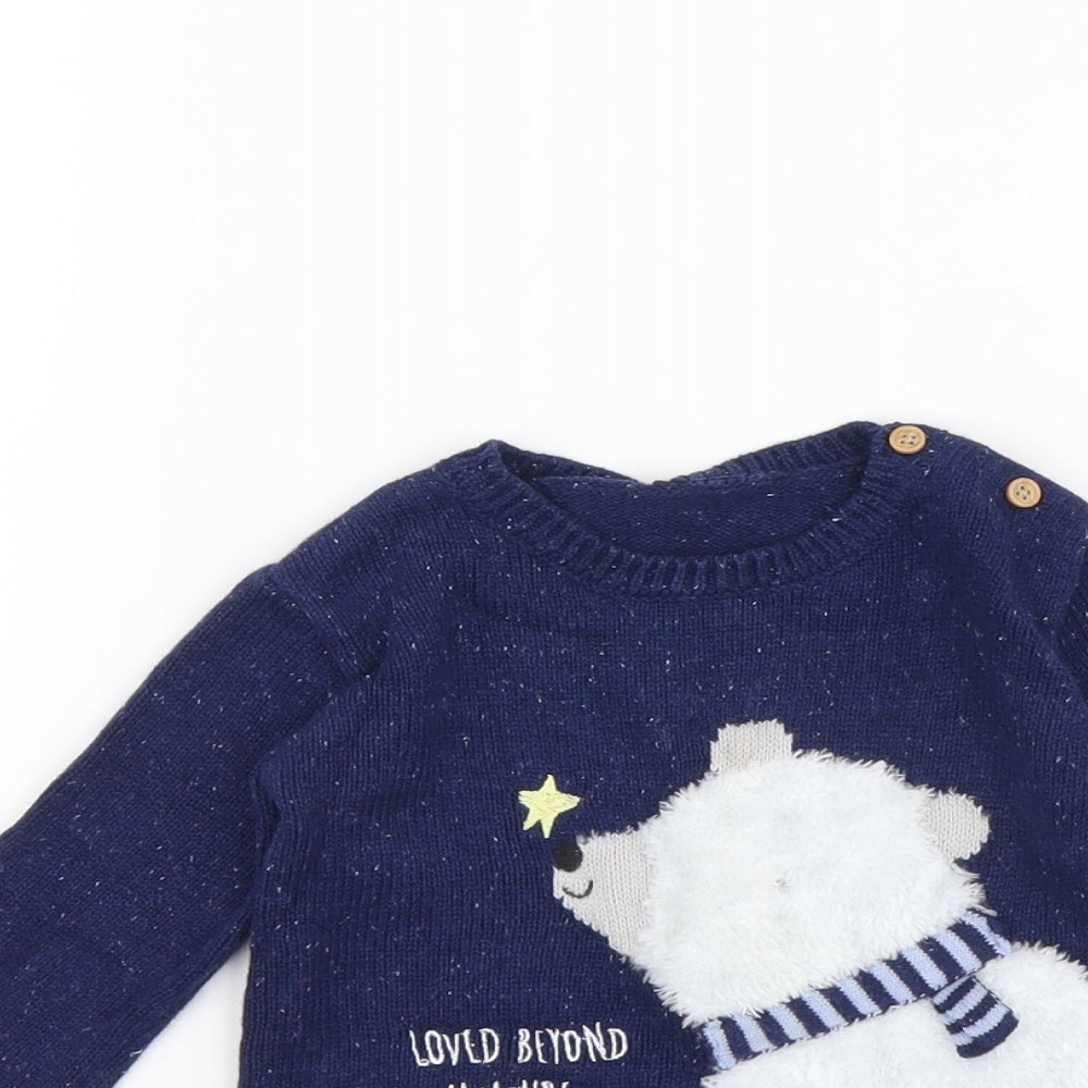 George Boys Blue Cotton Pullover Jumper Size 3-6 Months Pullover - Bear
