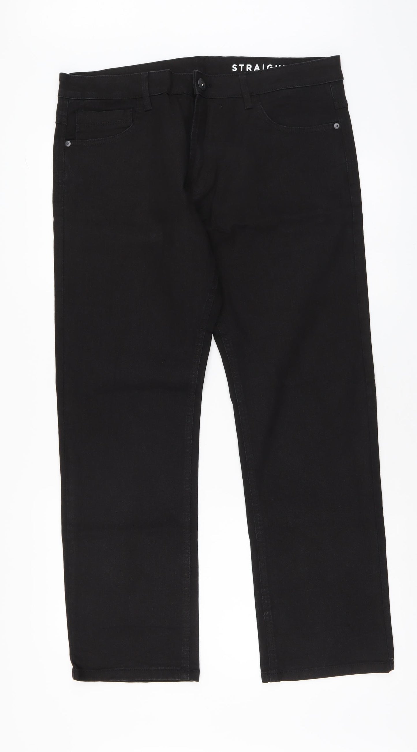 Dunnes Stores Mens Black Cotton Straight Jeans Size 36 in L30 in Regular Button