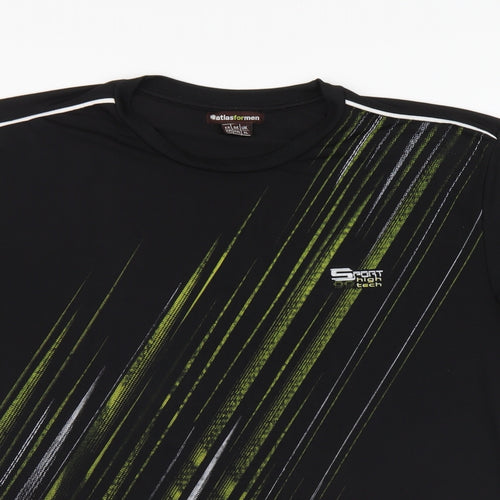 Atlasformen Mens Black Polyester Basic T-Shirt Size XL Round Neck Pullover