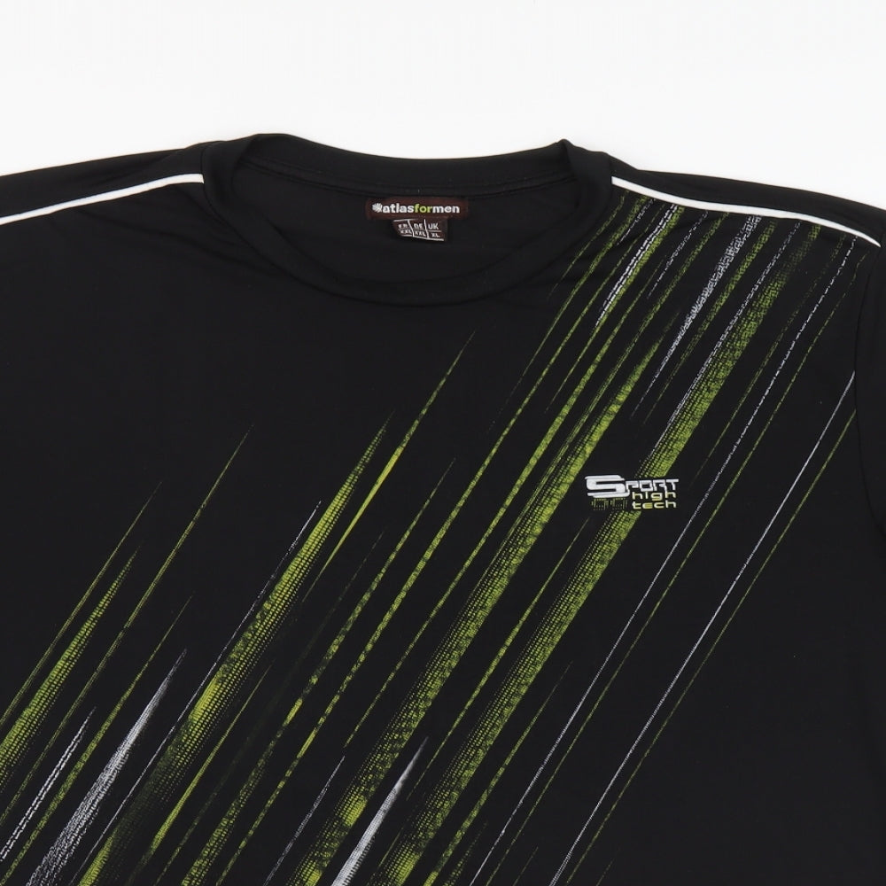 Atlasformen Mens Black Polyester Basic T-Shirt Size XL Round Neck Pullover