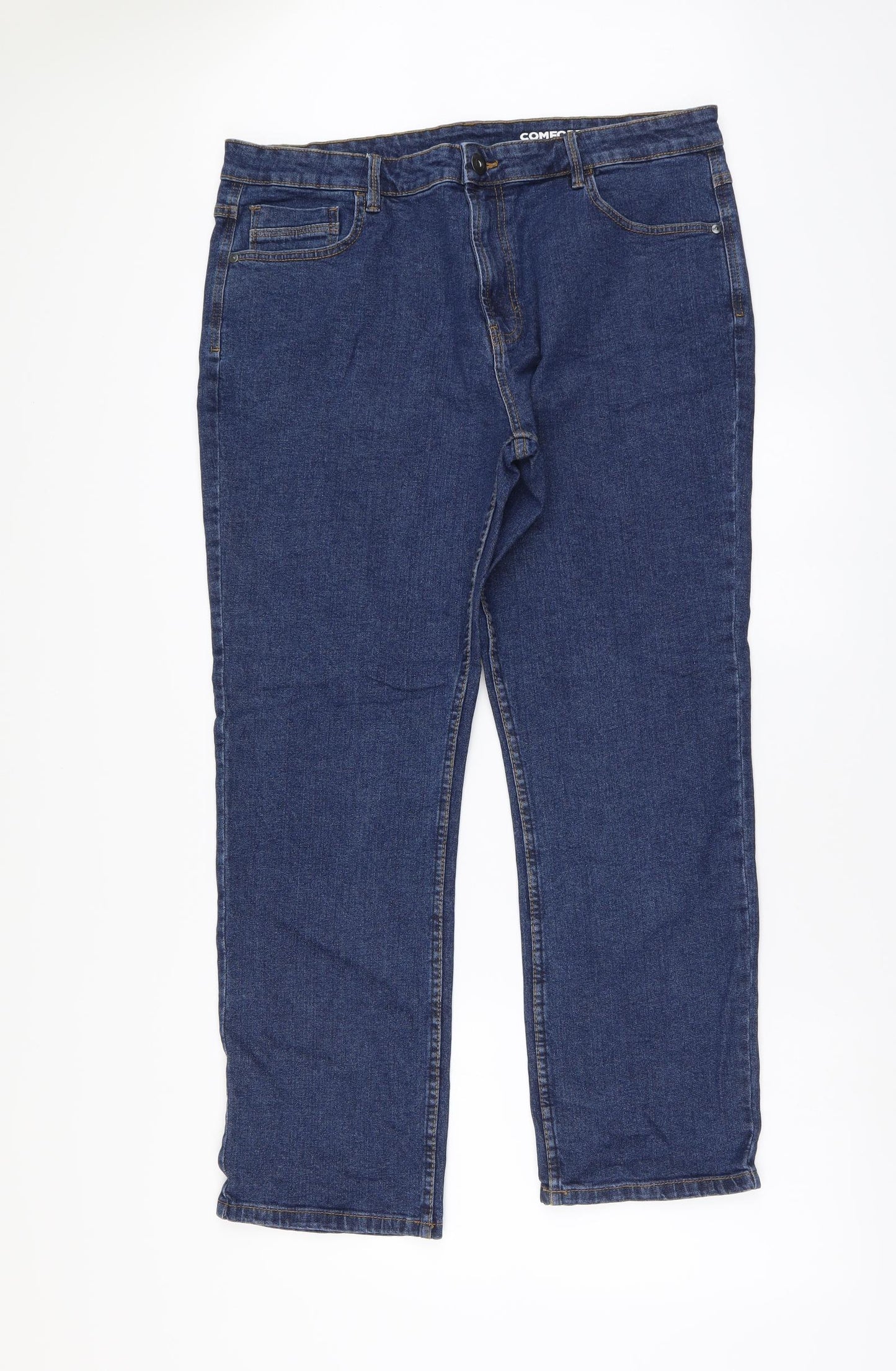 Dunnes Stores Mens Blue Cotton Straight Jeans Size 36 in L30 in Regular Button