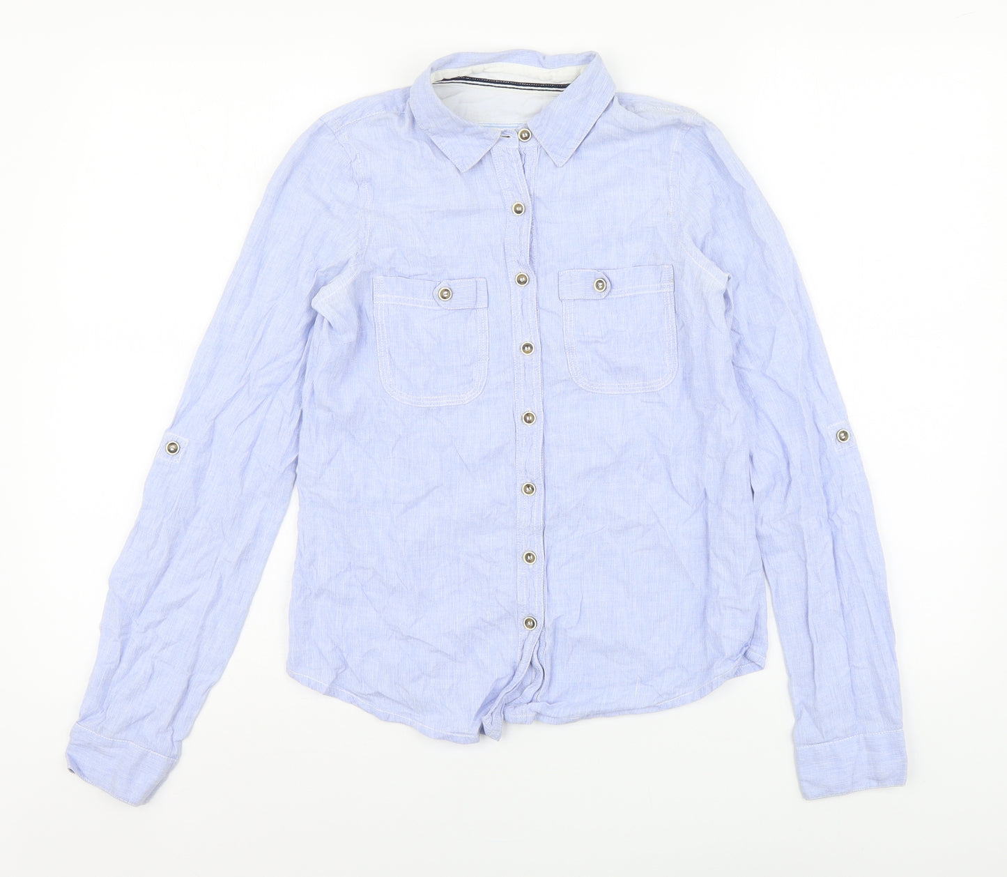 River Island Womens Blue Cotton Basic Button-Up Size 6 Collared