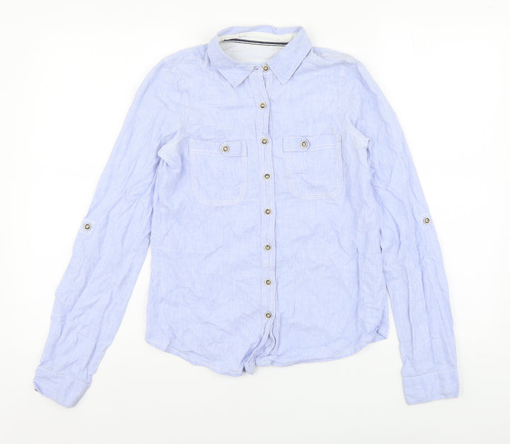 River Island Womens Blue Cotton Basic Button-Up Size 6 Collared