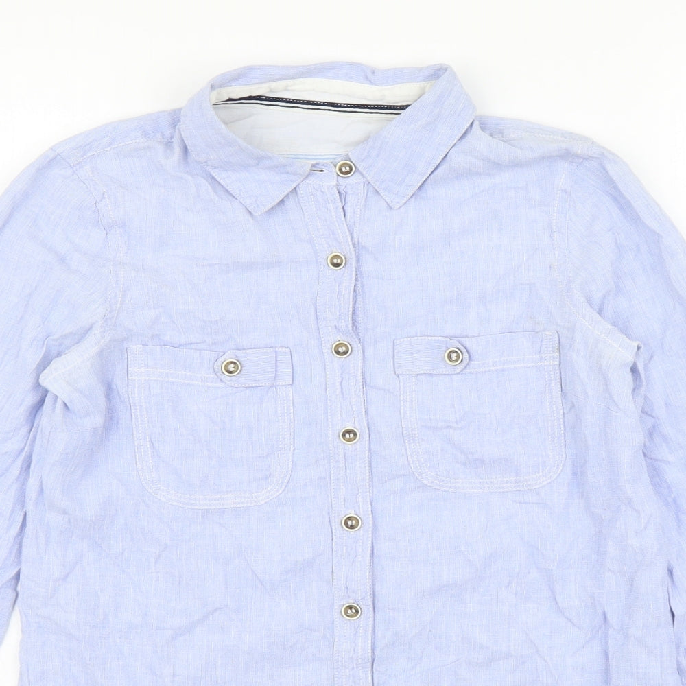 River Island Womens Blue Cotton Basic Button-Up Size 6 Collared