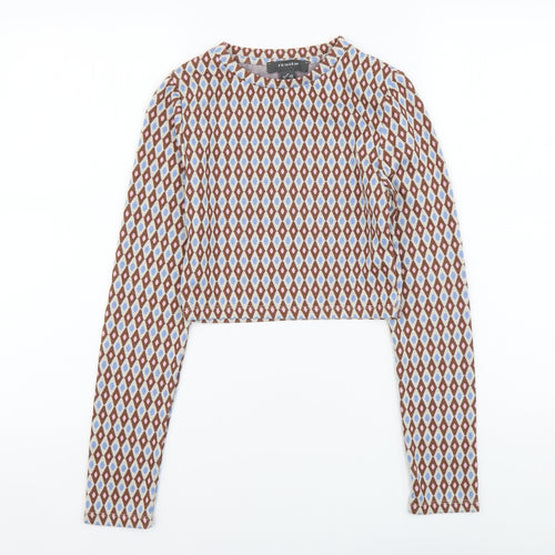 Primark Womens Multicoloured Geometric Polyester Cropped T-Shirt Size XS Round Neck