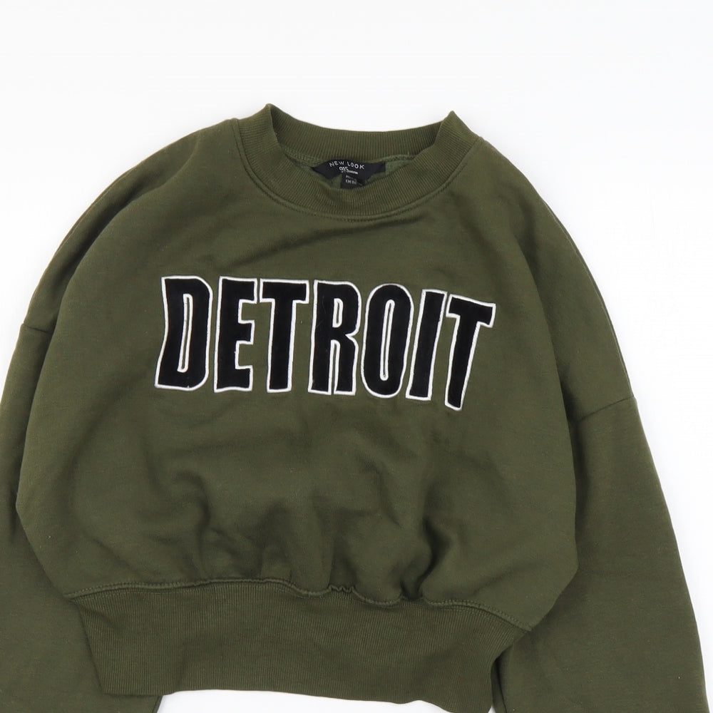 New Look Girls Green Cotton Pullover Sweatshirt Size 12-13 Years Pullover - Detroit
