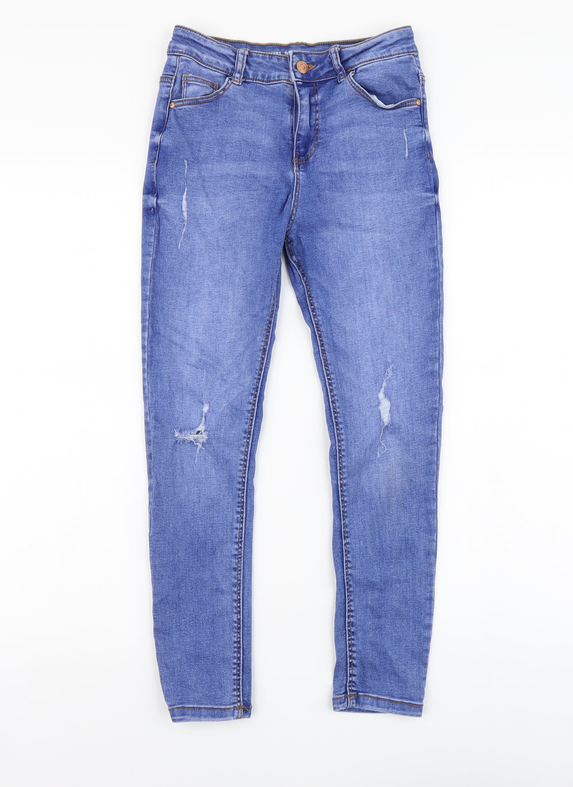 Denim & Co. Girls Blue Cotton Skinny Jeans Size 10-11 Years Regular Button