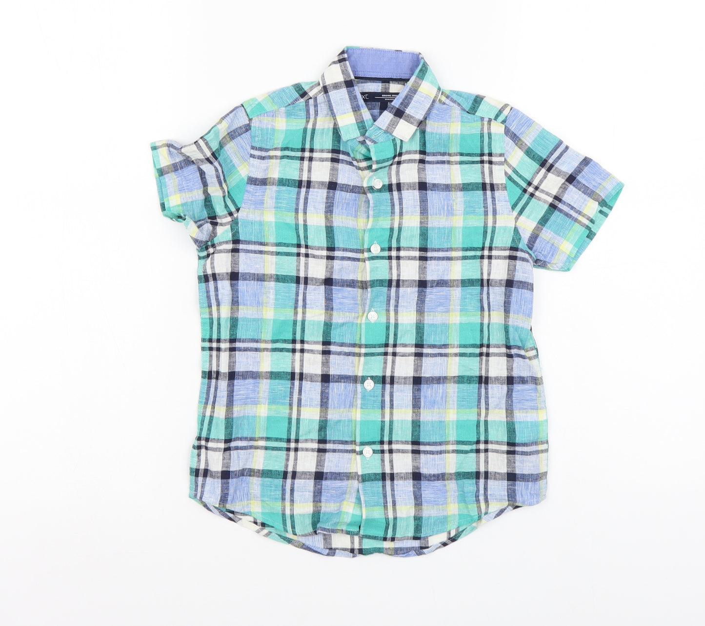 NEXT Boys Multicoloured Plaid Linen Basic Button-Up Size 6 Years Collared Button