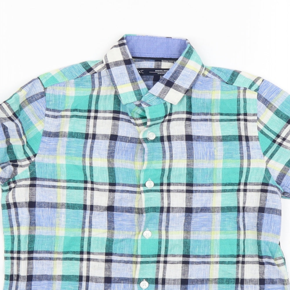 NEXT Boys Multicoloured Plaid Linen Basic Button-Up Size 6 Years Collared Button