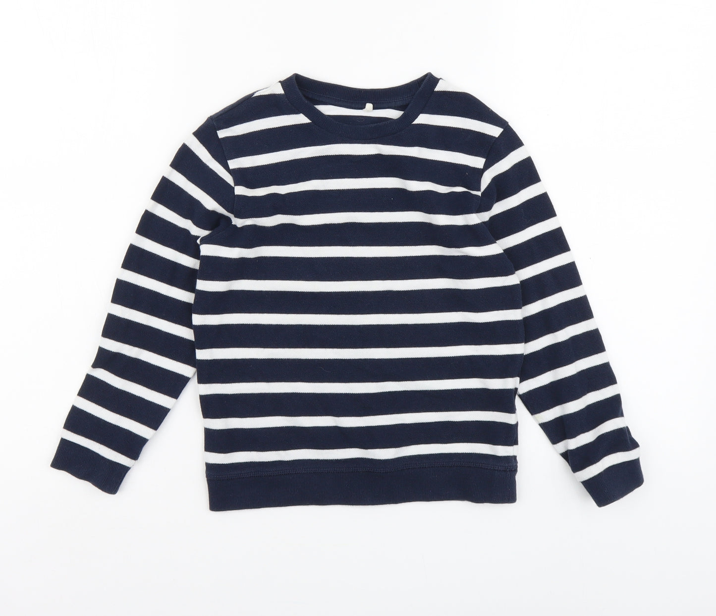 Marks and Spencer Boys Blue Striped Cotton Basic T-Shirt Size 5-6 Years Round Neck Pullover