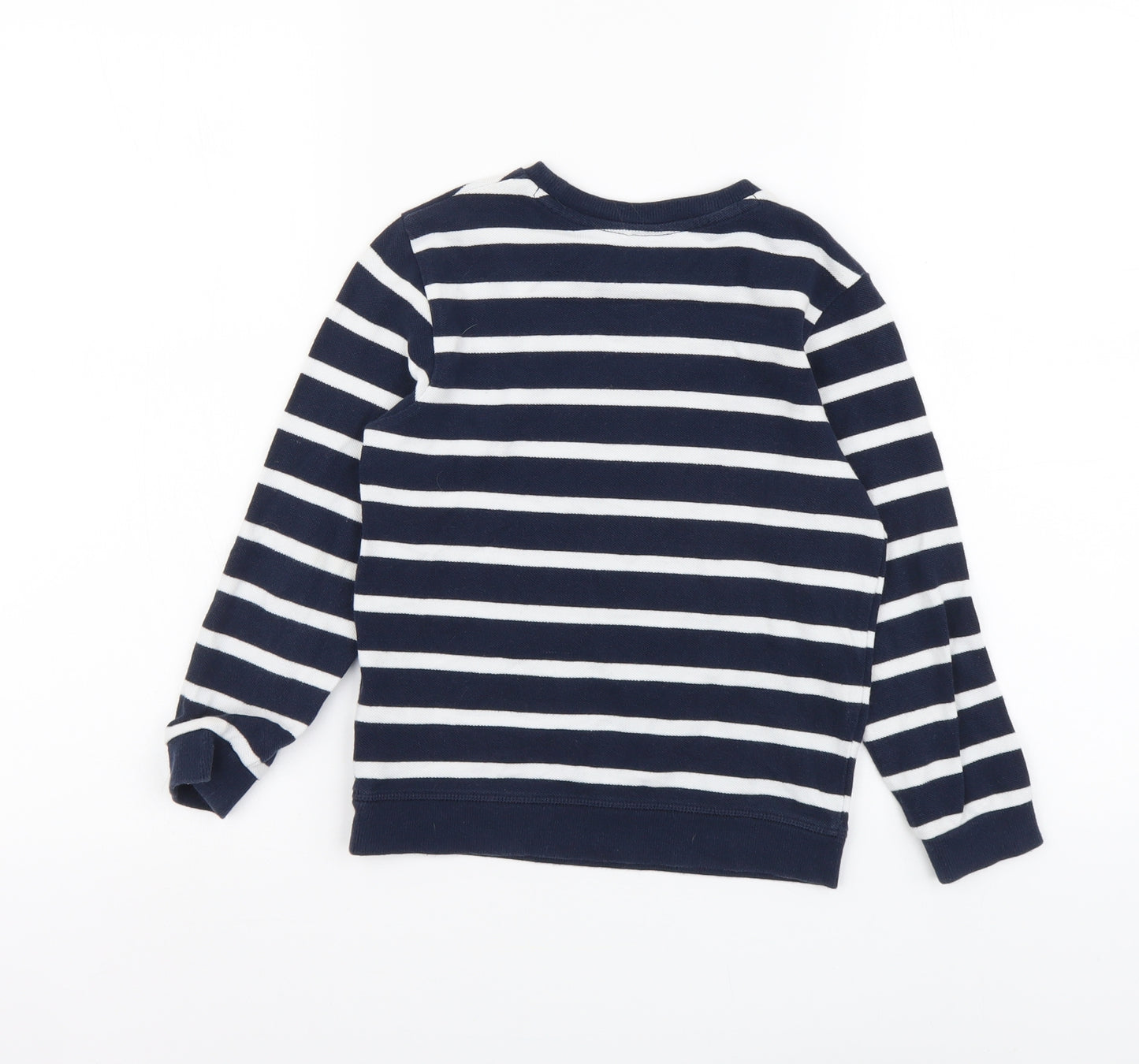 Marks and Spencer Boys Blue Striped Cotton Basic T-Shirt Size 5-6 Years Round Neck Pullover