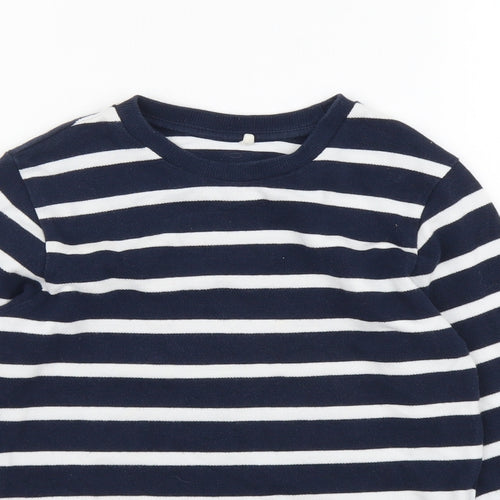 Marks and Spencer Boys Blue Striped Cotton Basic T-Shirt Size 5-6 Years Round Neck Pullover