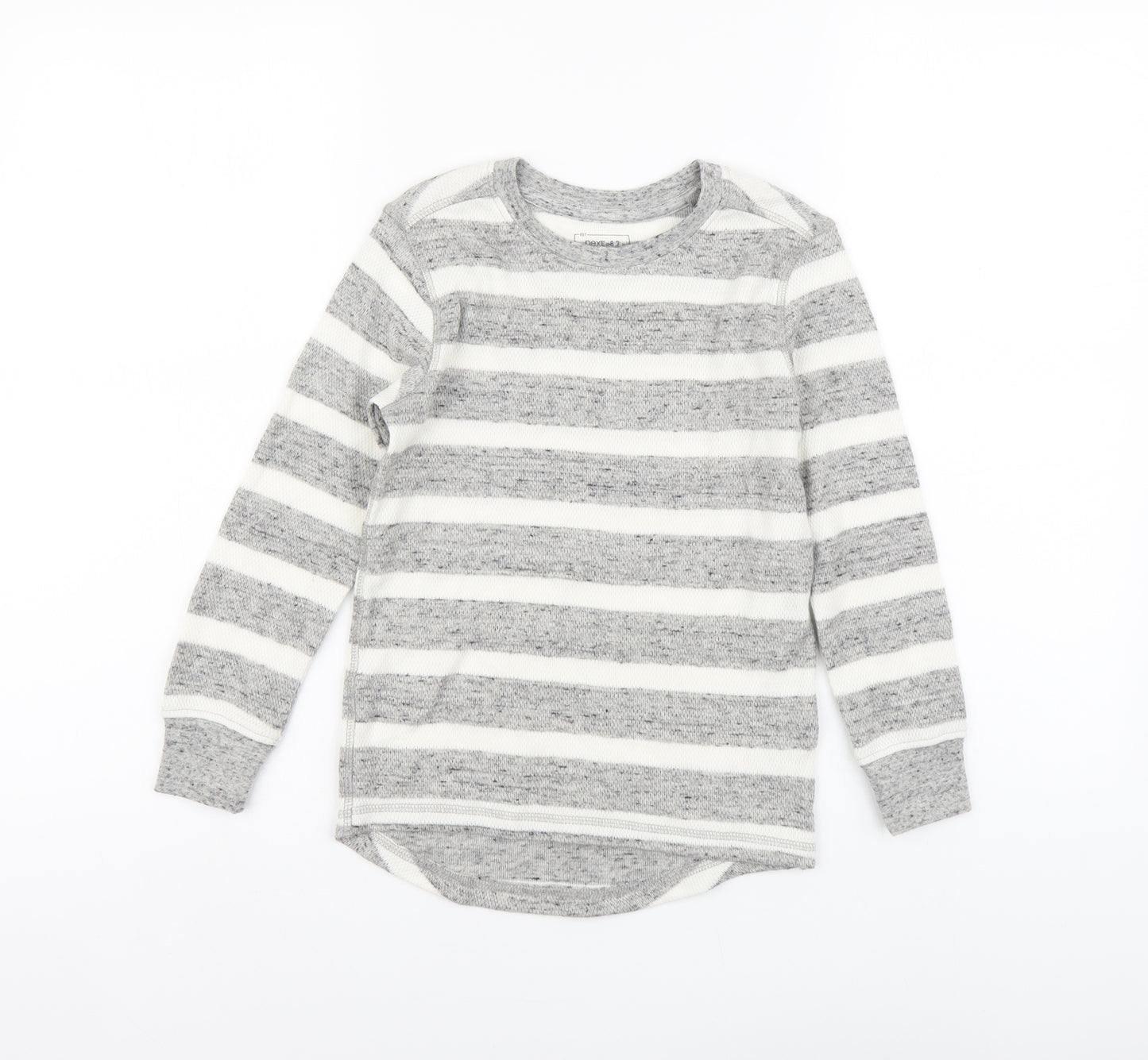 NEXT Boys Grey Striped Cotton Basic T-Shirt Size 6 Years Round Neck Pullover