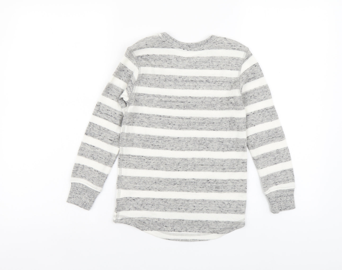 NEXT Boys Grey Striped Cotton Basic T-Shirt Size 6 Years Round Neck Pullover