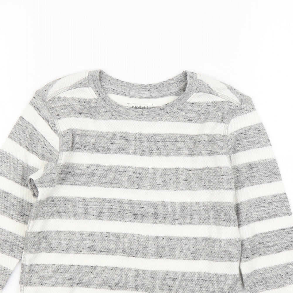 NEXT Boys Grey Striped Cotton Basic T-Shirt Size 6 Years Round Neck Pullover