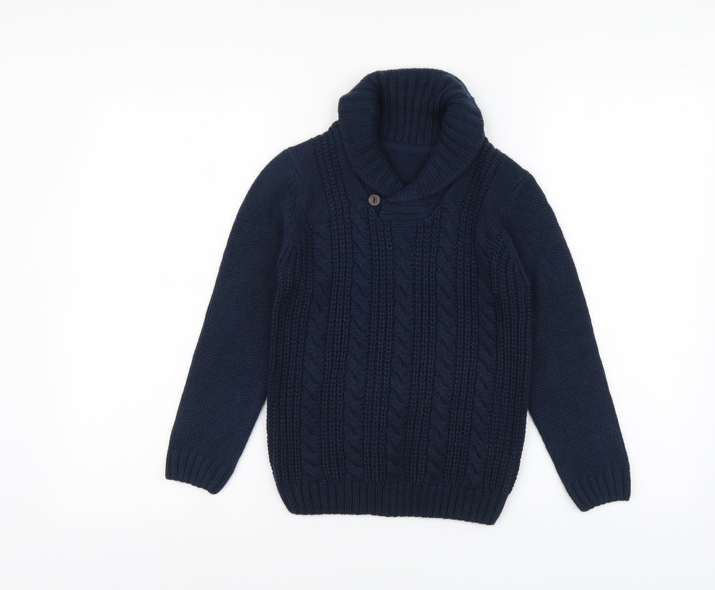 Dunnes Stores Boys Blue V-Neck Acrylic Pullover Jumper Size 7-8 Years Button