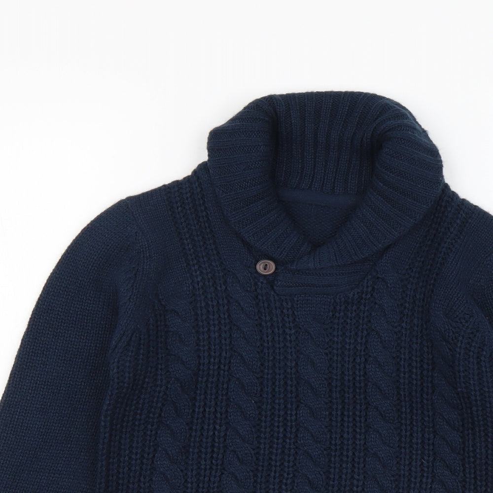 Dunnes Stores Boys Blue V-Neck Acrylic Pullover Jumper Size 7-8 Years Button