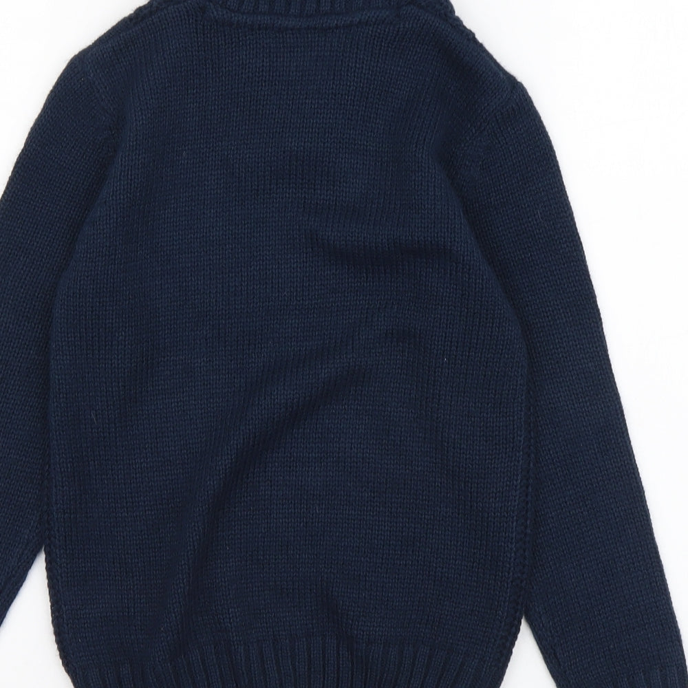Dunnes Stores Boys Blue V-Neck Acrylic Pullover Jumper Size 7-8 Years Button