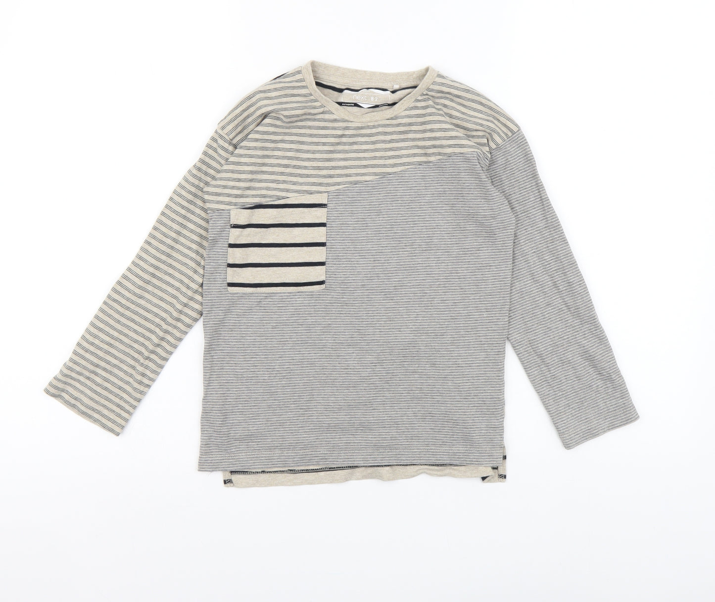 NEXT Boys Beige Striped Cotton Basic T-Shirt Size 5-6 Years Round Neck Pullover
