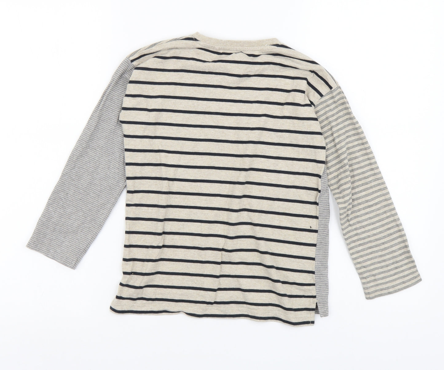 NEXT Boys Beige Striped Cotton Basic T-Shirt Size 5-6 Years Round Neck Pullover