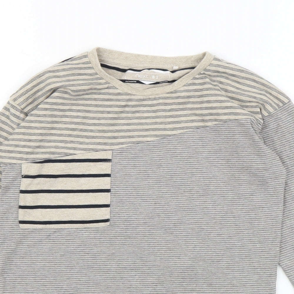 NEXT Boys Beige Striped Cotton Basic T-Shirt Size 5-6 Years Round Neck Pullover