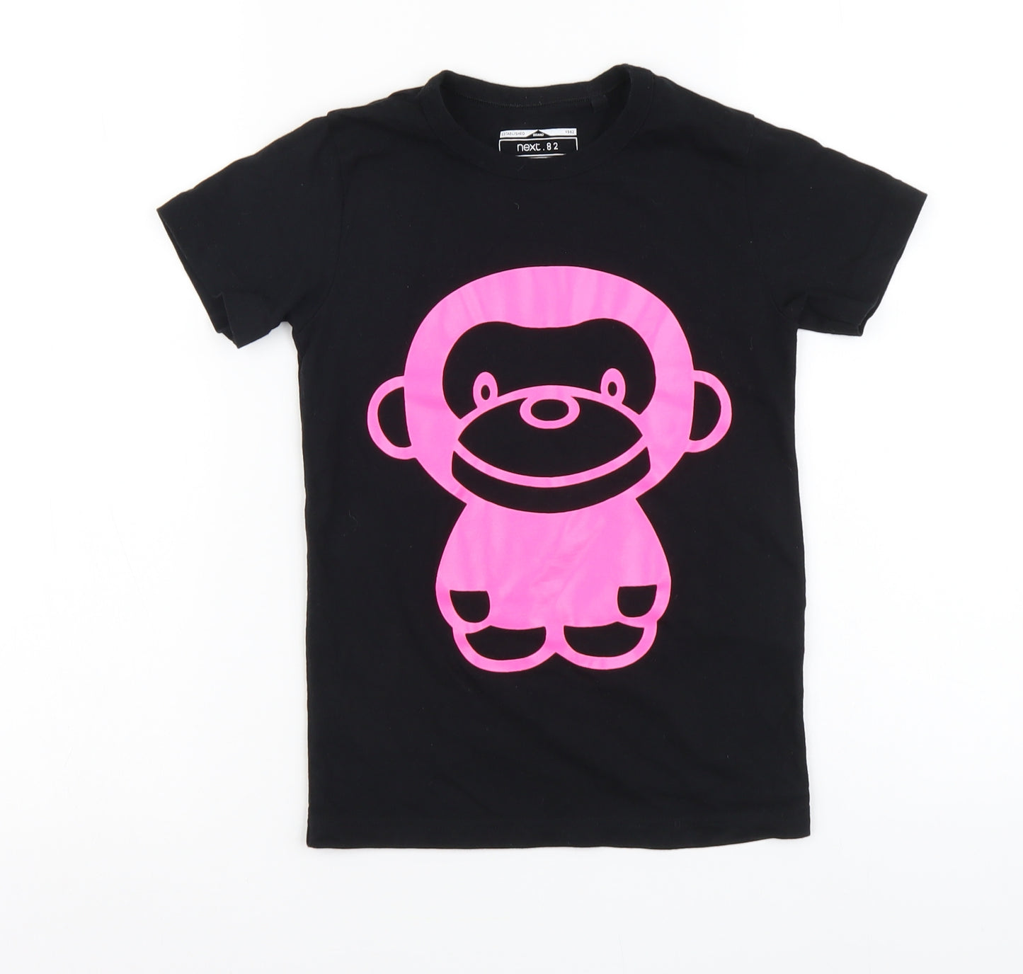 NEXT Boys Black Cotton Basic T-Shirt Size 6-7 Years Round Neck Pullover - Monkey