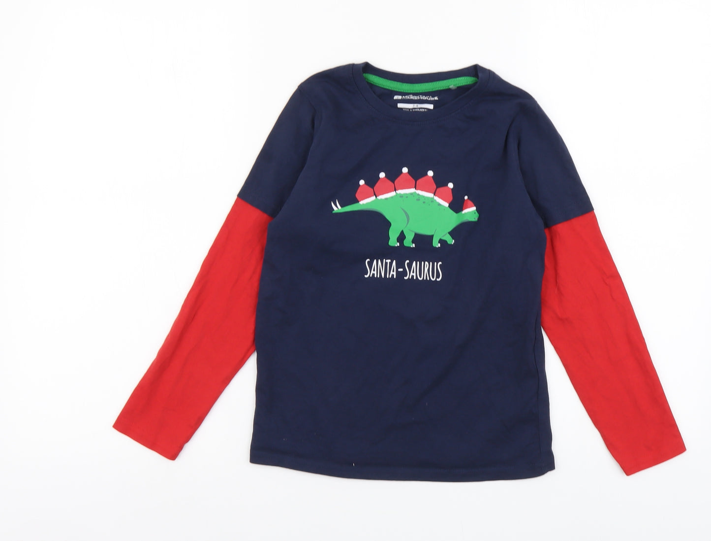 Mountain Warehouse Boys Blue Cotton Basic T-Shirt Size 7-8 Years Round Neck Pullover - Santa-Saurus