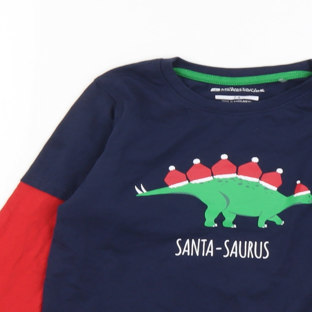 Mountain Warehouse Boys Blue Cotton Basic T-Shirt Size 7-8 Years Round Neck Pullover - Santa-Saurus