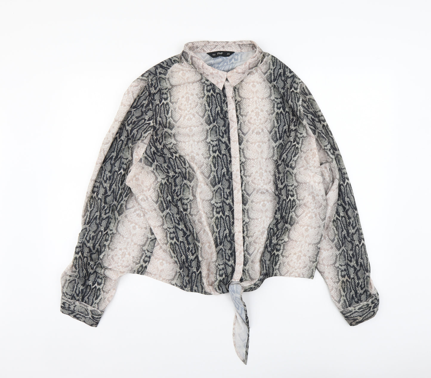 F&F Womens Beige Animal Print Polyester Basic Button-Up Size 20 Collared - Snake pattern