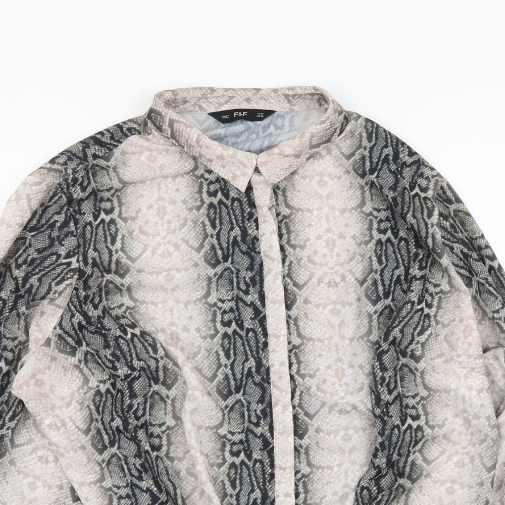 F&F Womens Beige Animal Print Polyester Basic Button-Up Size 20 Collared - Snake pattern