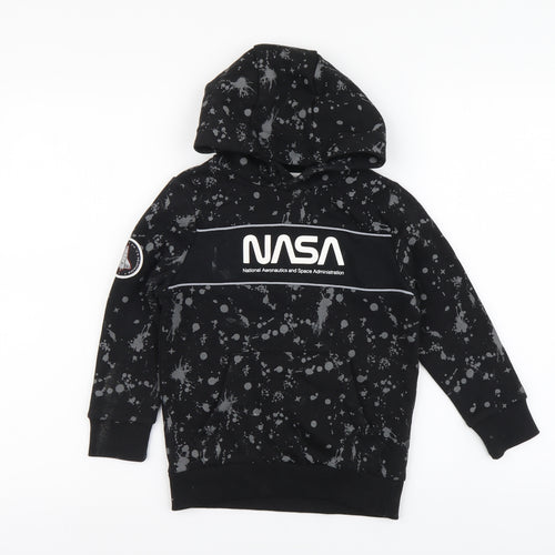 F&F Boys Black Geometric Cotton Pullover Hoodie Size 5-6 Years Pullover - Nasa