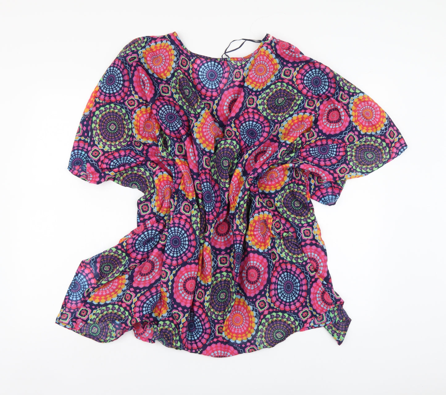 Papaya Womens Multicoloured Geometric Polyester Trapeze & Swing Size L V-Neck Pullover - Beachwear