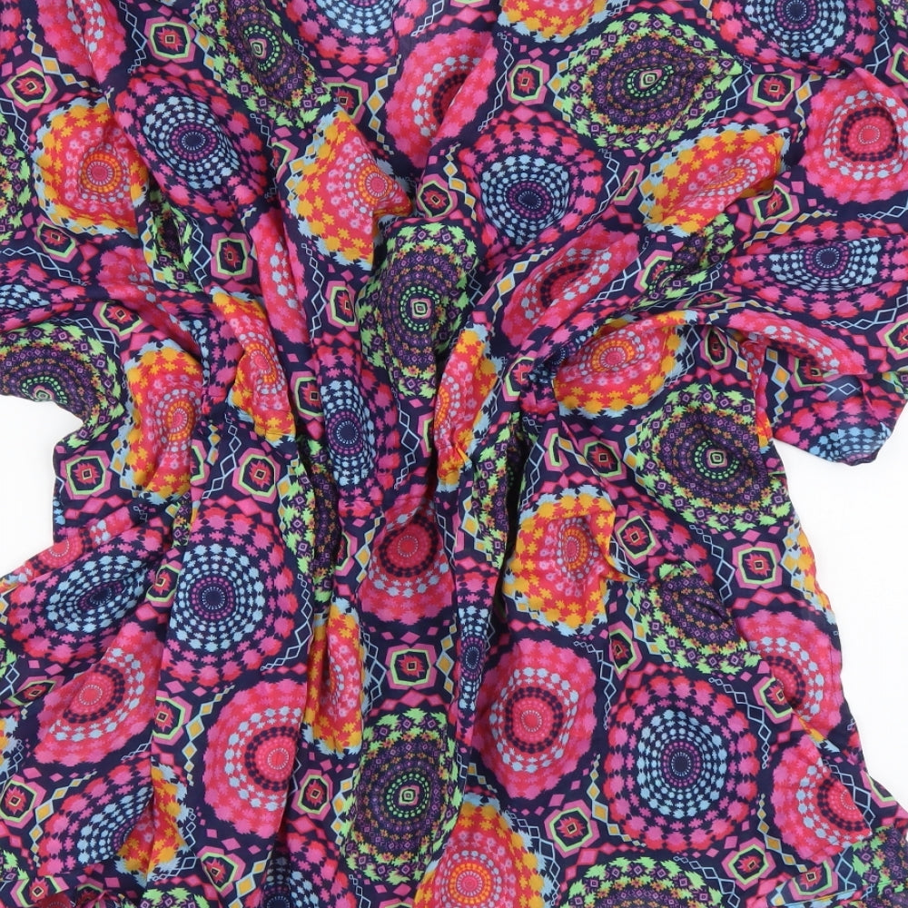 Papaya Womens Multicoloured Geometric Polyester Trapeze & Swing Size L V-Neck Pullover - Beachwear