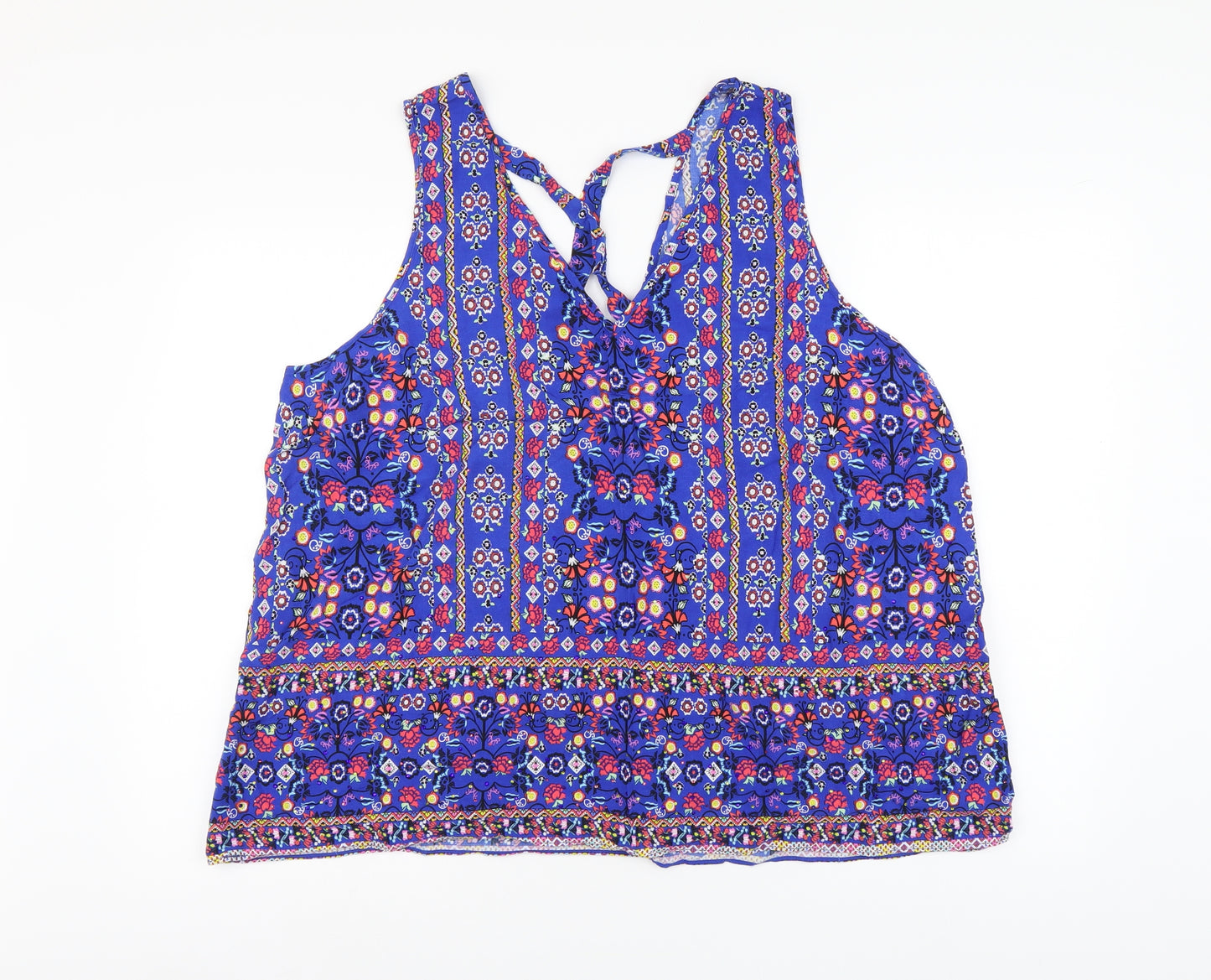 George Womens Blue Geometric Polyester Basic Tank Size 10 V-Neck