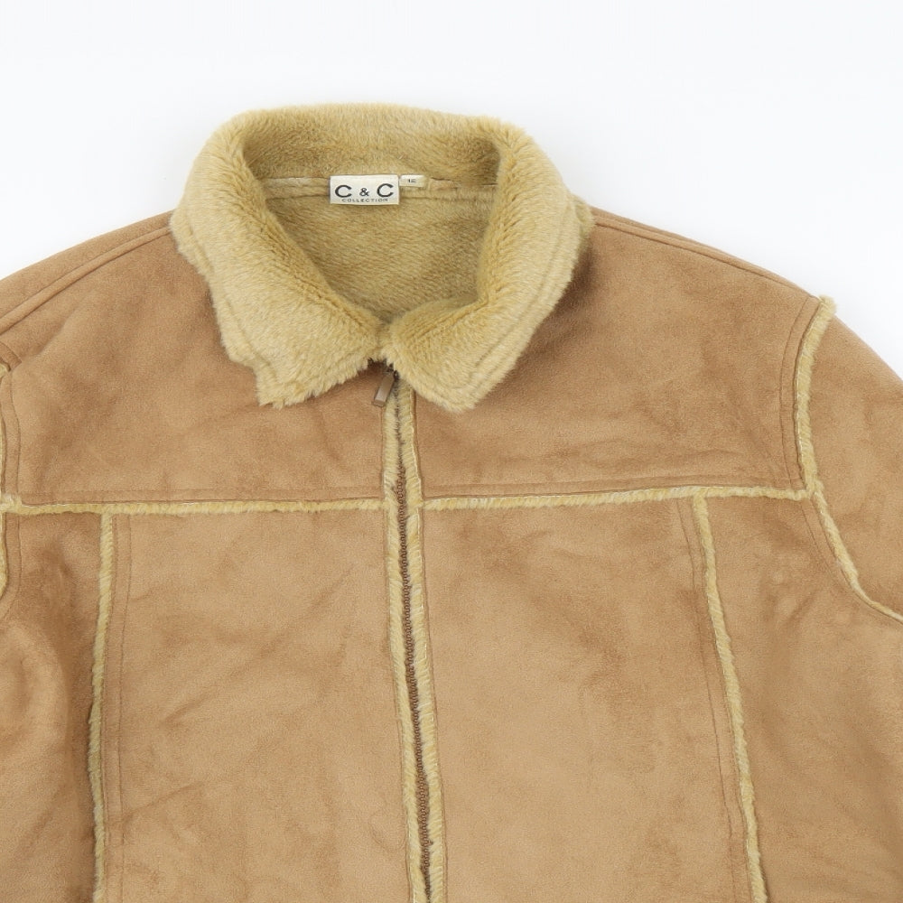 C&C Collection Womens Beige Jacket Size 12 Zip