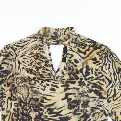 Julien Macdonald Womens Yellow Animal Print Polyester Basic Blouse Size 12 High Neck - Leopard Print