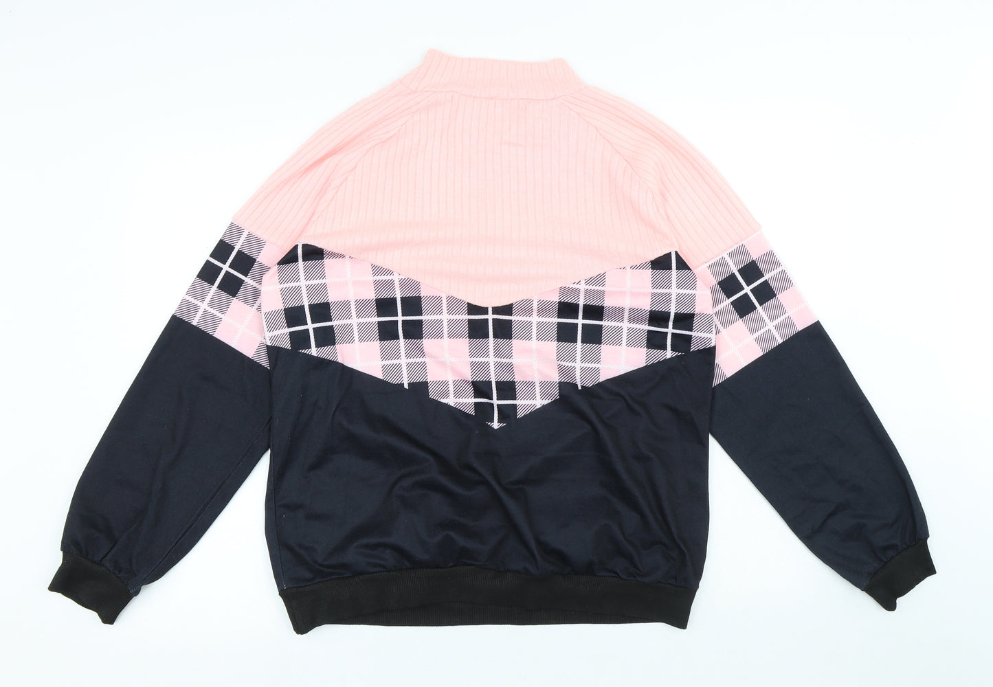 Preworn Womens Multicoloured Plaid Polyester Pullover Sweatshirt Size L Zip