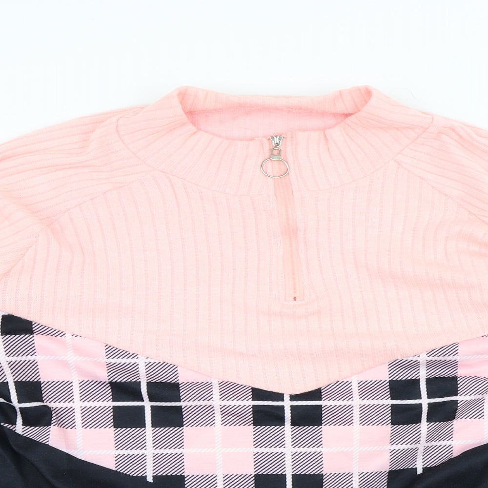 Preworn Womens Multicoloured Plaid Polyester Pullover Sweatshirt Size L Zip