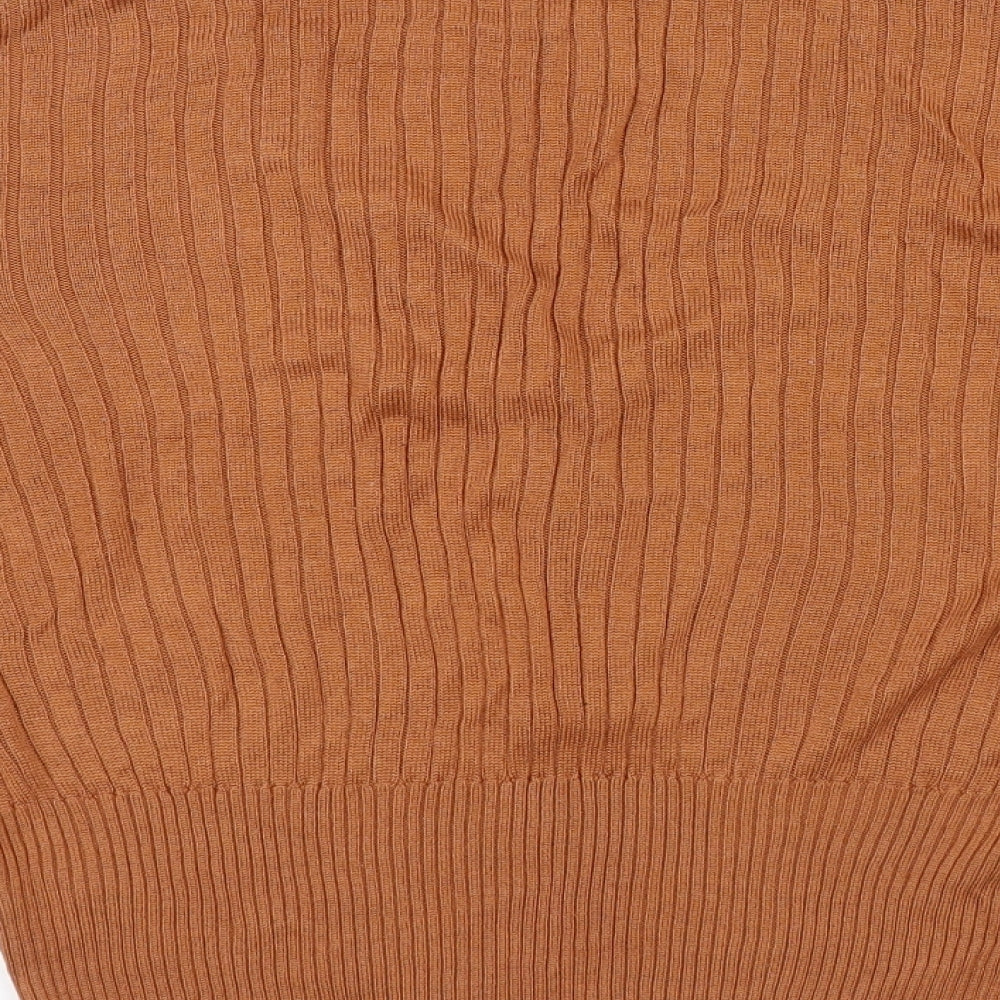 Marks and Spencer Womens Brown Viscose Basic T-Shirt Size 14 V-Neck