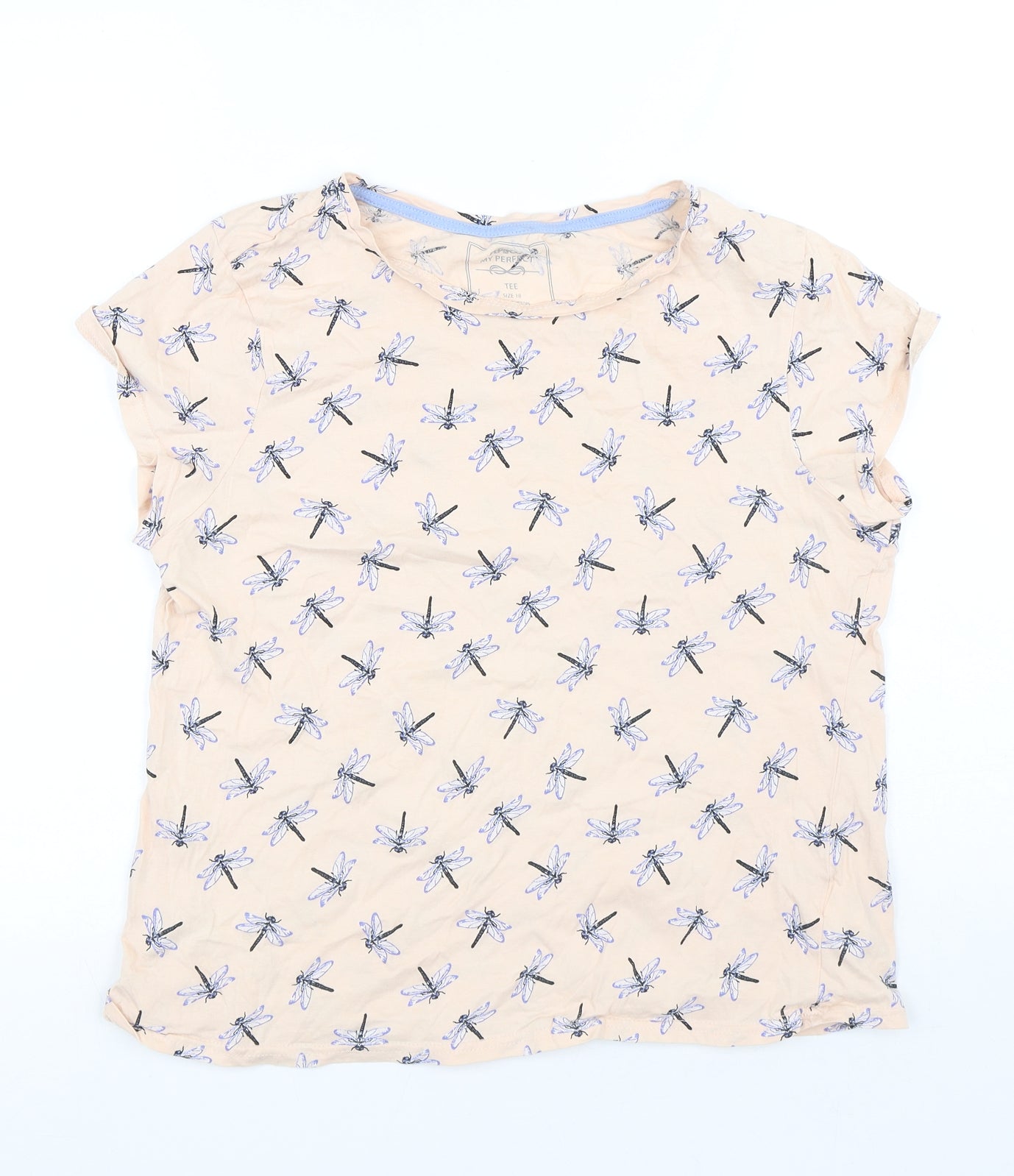 Pep&Co Womens Pink Geometric Cotton Basic T-Shirt Size 18 Round Neck - Dragonfly