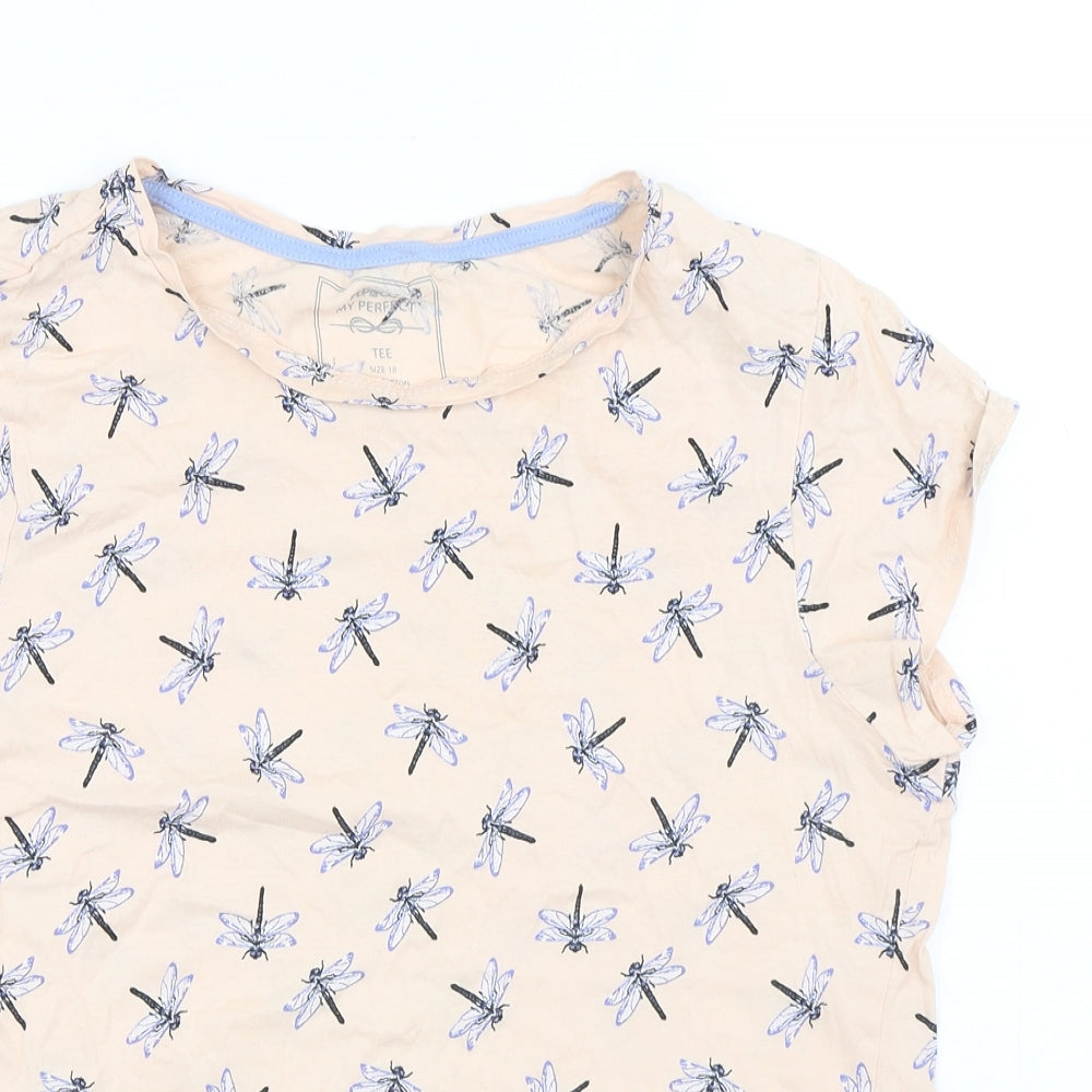 Pep&Co Womens Pink Geometric Cotton Basic T-Shirt Size 18 Round Neck - Dragonfly