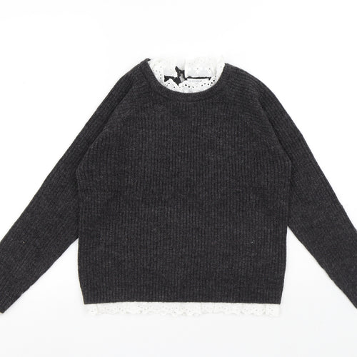 Primark Girls Grey Round Neck Acrylic Pullover Jumper Size 11-12 Years Button